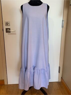 Zara Large Sleeveless 100% Cotton Light Blue Ruffle-Hem Maxi Dress